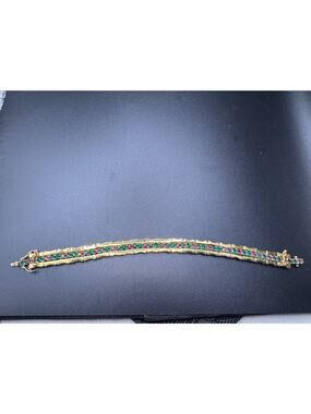 Vtg Joan Rivers Multicolor Rhinestone Gold Tone Tennis Bracelet 7.5" China